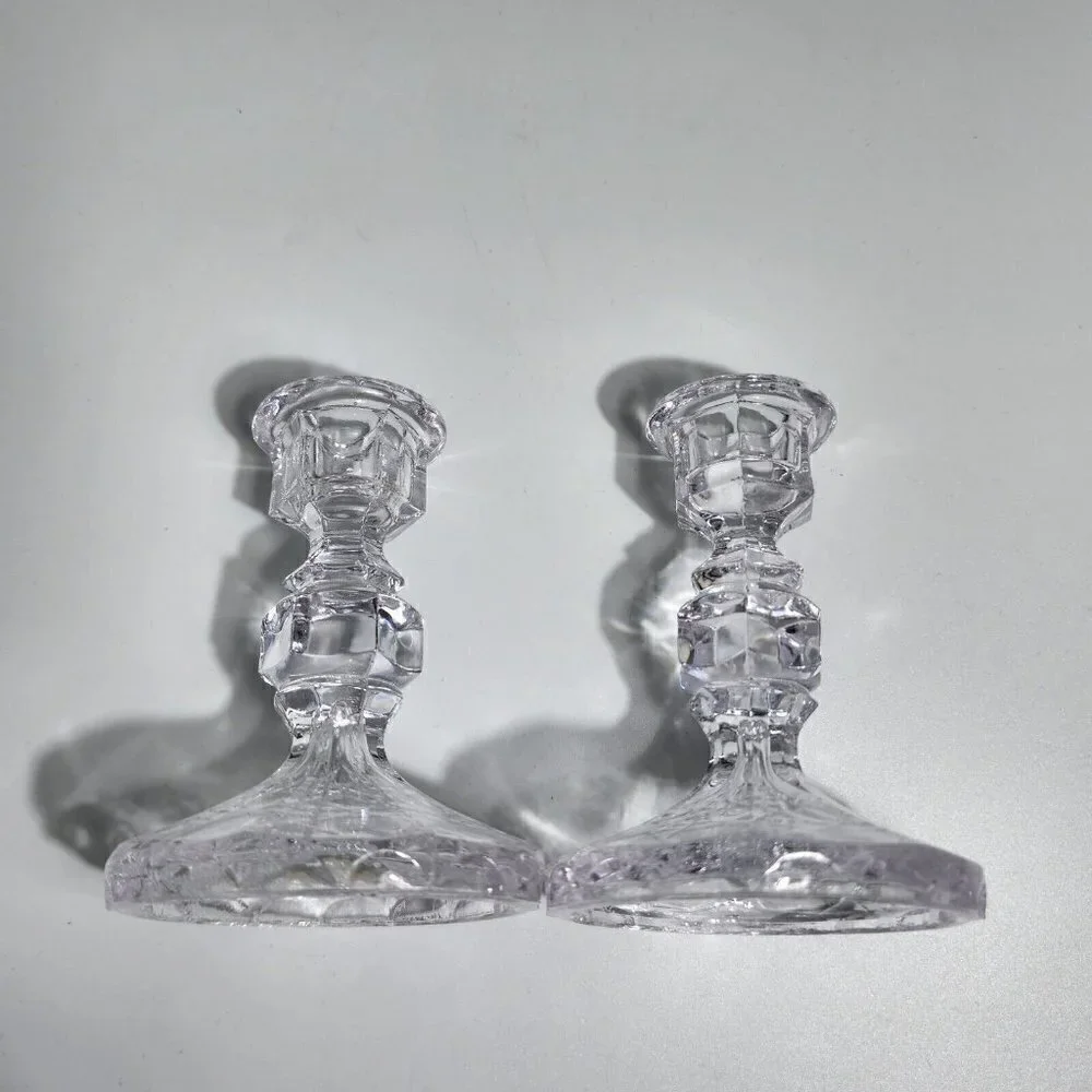 Crystal Pedestal Candlesticks Candleholders Pair PbO 24% Vintage Made in Taiwan